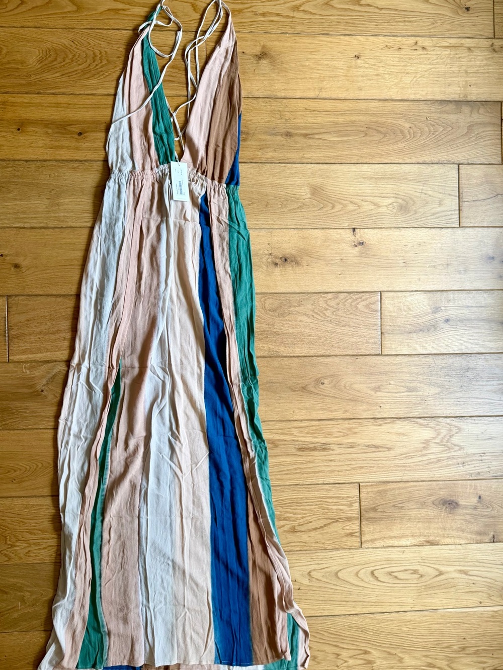 NWT Multi-Stripe Halter Maxi Dress in Blush, Teal & Blue